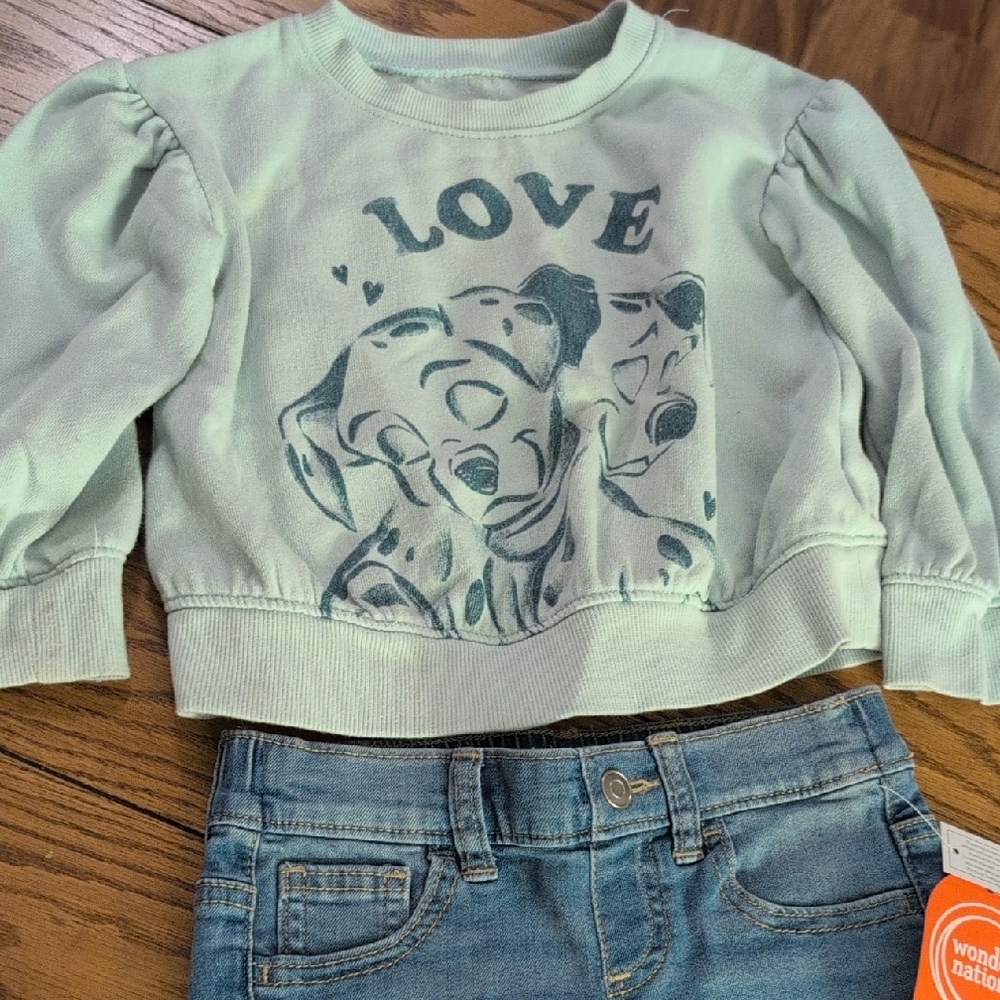 Kids Mint Green Dalmatian Sweatshirt And Denim Shorts